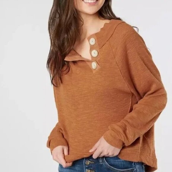 FREE PEOPLE Don’t Forget Me Cedar Knit Top Size Small Cedar Tan Brown Slub - Picture 1 of 6